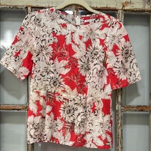 Floral Red and Cream Women's Top